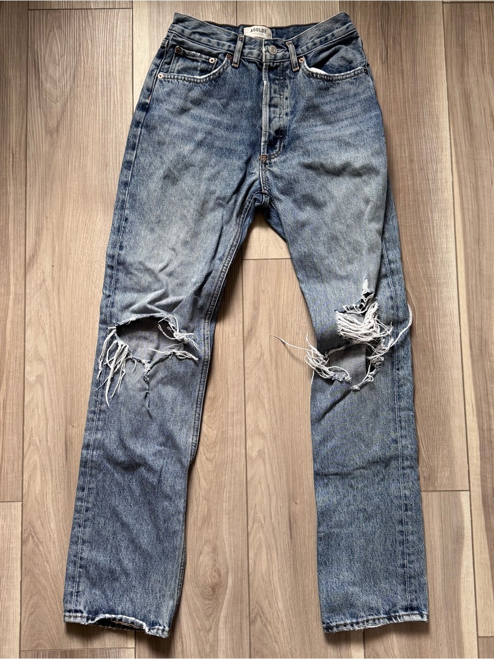 Agolde Distressed Blue Straight Jeans high rise 100% cotton